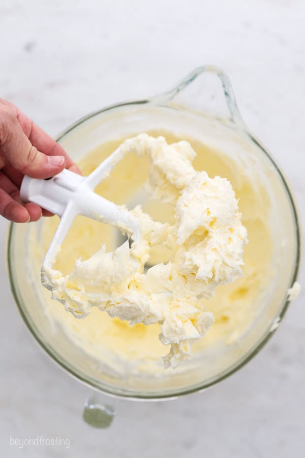 a beater with whipped butter on it