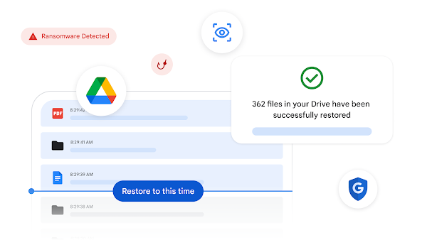This video shows Google Drive for desktop detecting a ransomware attack, stopping file uploads to the cloud, and allowing a user to easily restore multiple files.