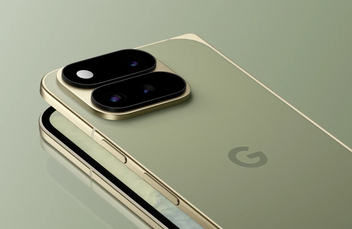 A Google Pixel 11 Pro in olive.