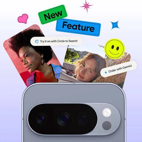 A Google Pixel phone showcasing new features, including Circle to Search and Gemini.