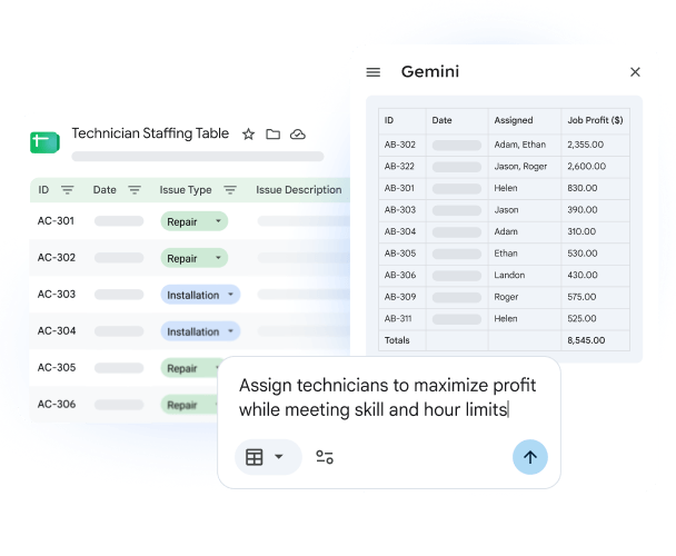 A user in Google Sheets asking Gemini to optimize their staffing spreadsheet.