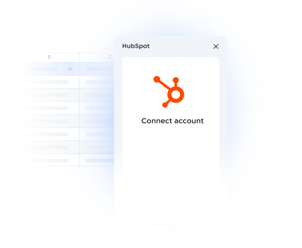 A HubSpot integration dialog box shown within the Google Sheets interface.