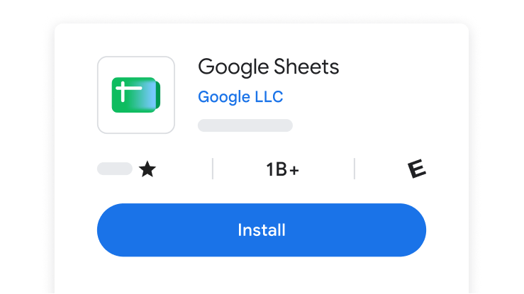 شاشة تثبيت "جداول بيانات Google"