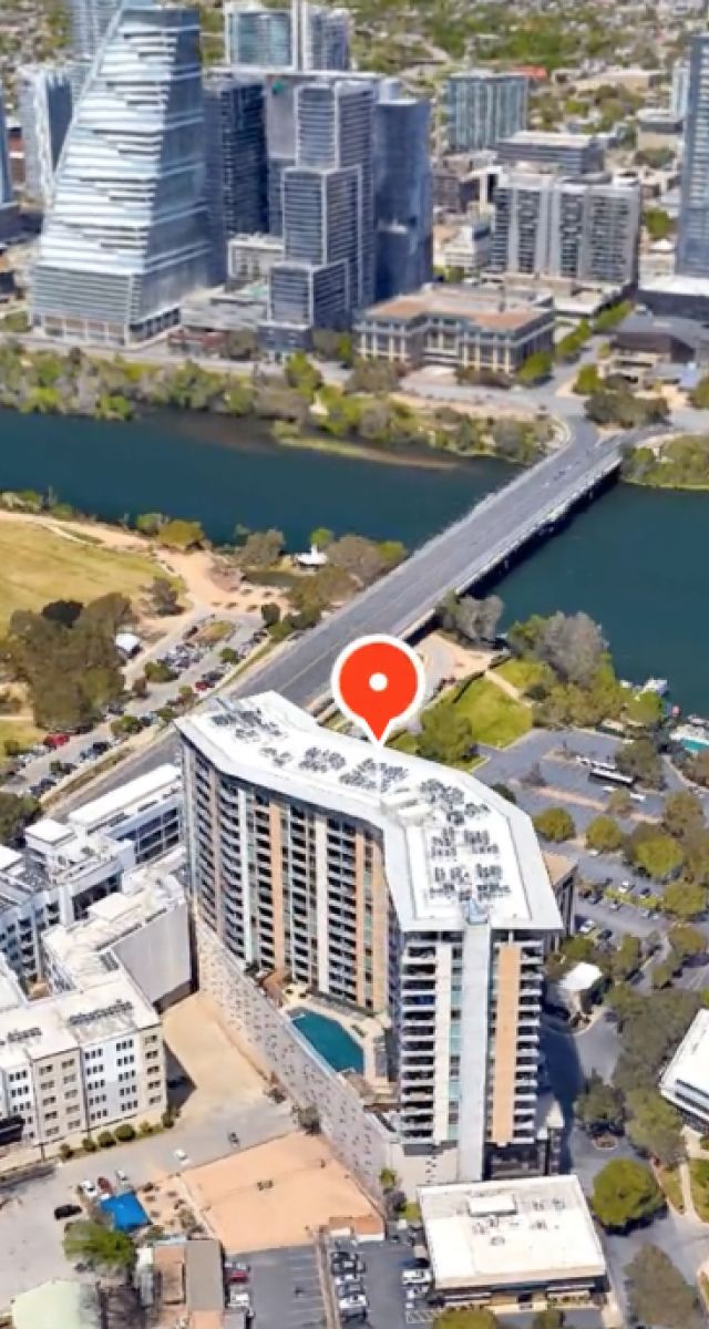 3D birds-eye view of a skyscraper.