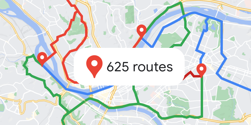 Map with a variety of routes with multiple destination points.