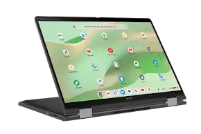Acer Chromebook Spin 713 2-in-1 laptop with its screen open, displaying the Chrome OS interface.