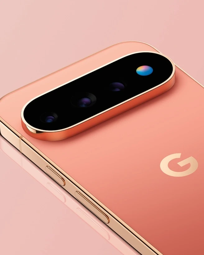 A Google Pixel 11 Pro in coral.