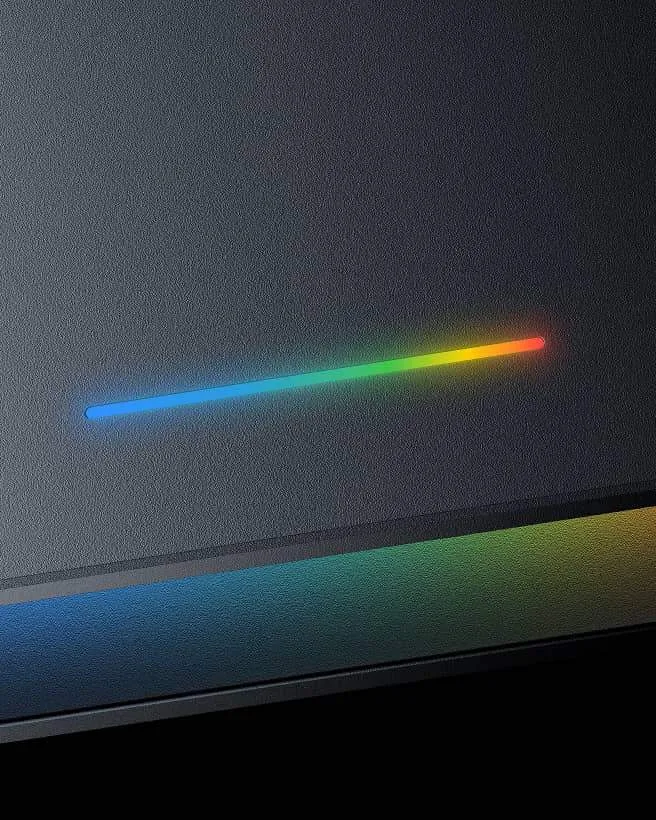 A closeup shot of the rainbow glow bar on the Acer Googlebook.