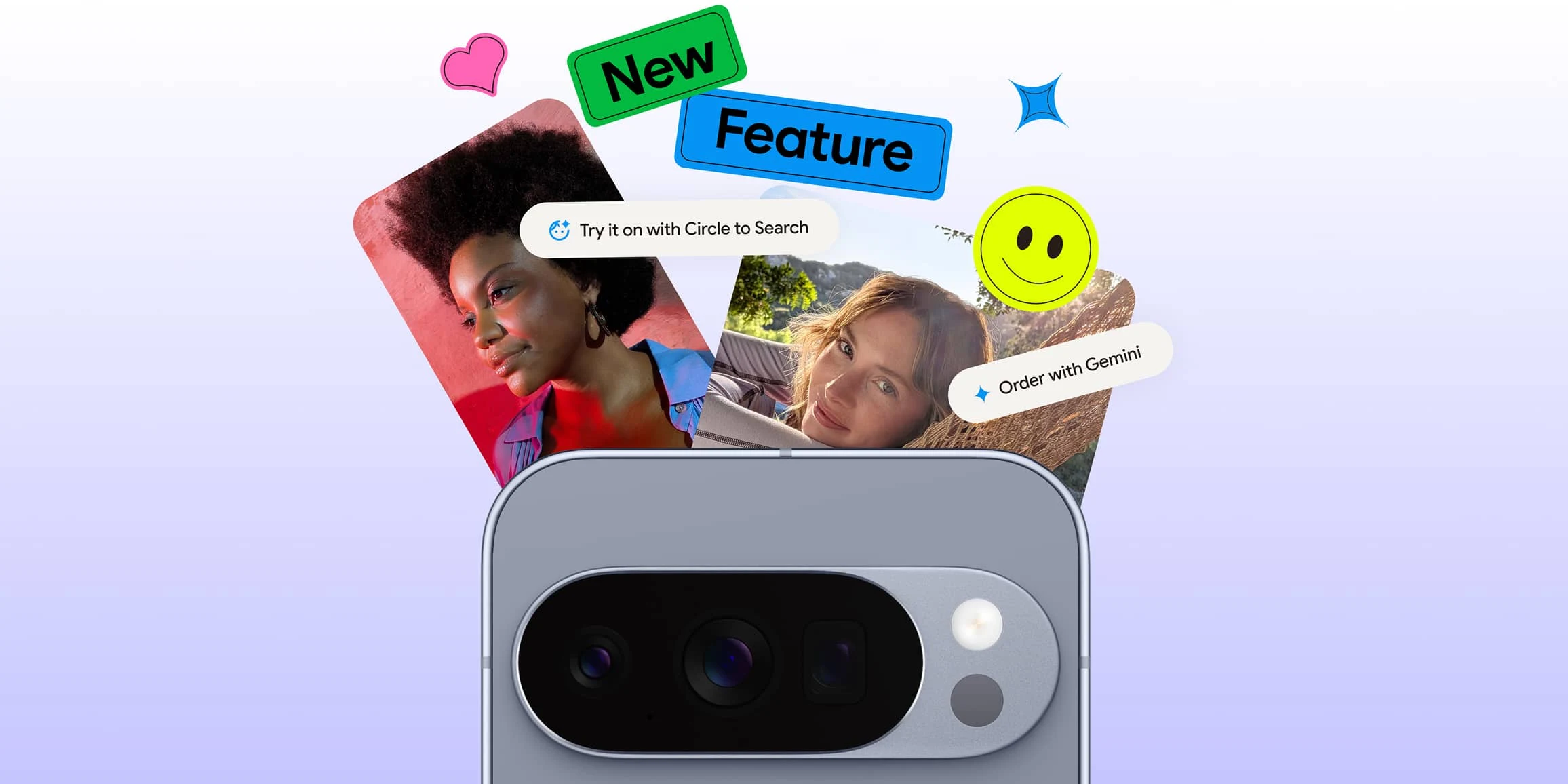 A Google Pixel phone showcasing new features, including Circle to Search and Gemini.