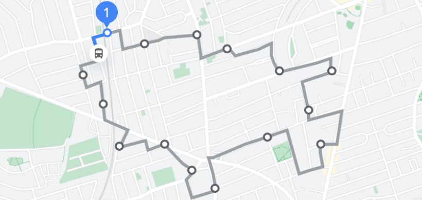 Map of route with waypoints