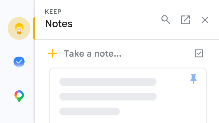 UI showing a note on Keep in Google Workspace