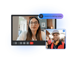 Two users in video call with an indicator that Gemini is taking notes of the conversation