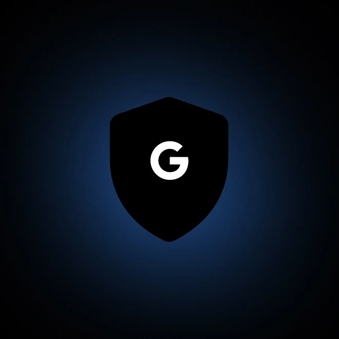 A dark shield icon with a white Google "G" logo.
