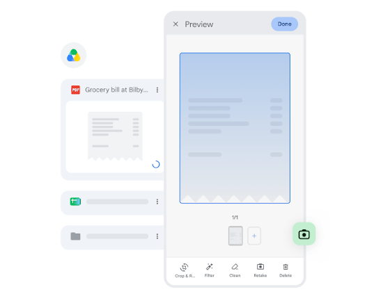 Scanning a pdf grocery bill with a phone into Drive