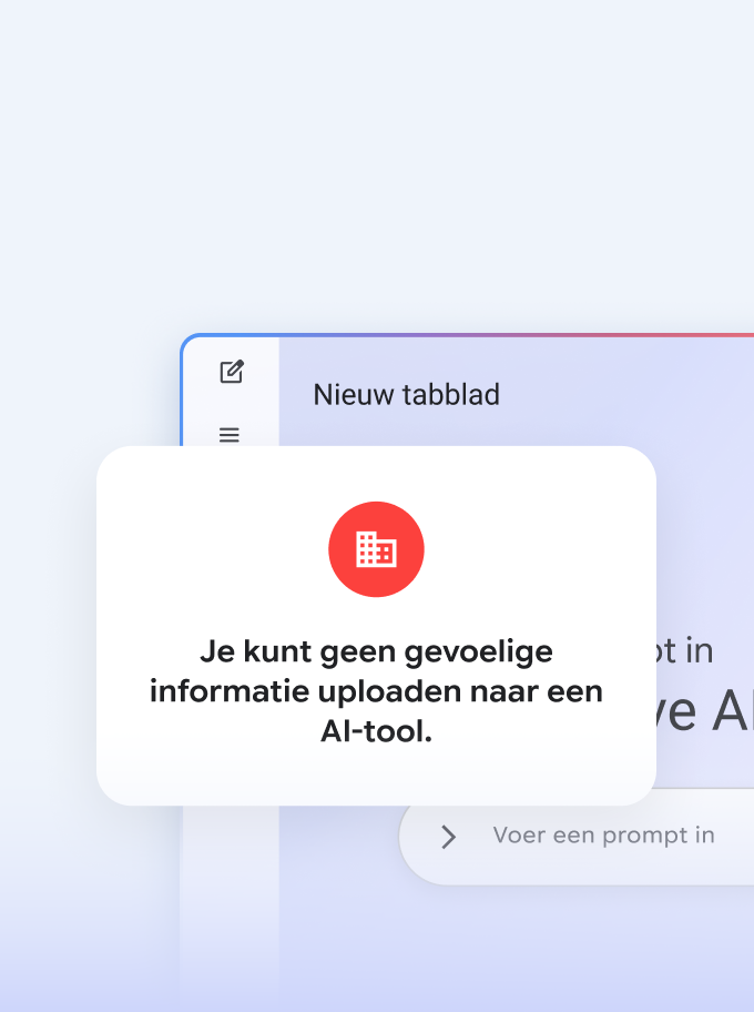 AI site displaying a warning about uploading sensitive information to AI tools. Prompt input field visible.