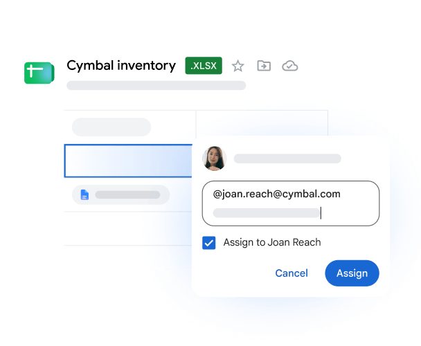 A user in Google Sheets tagging a colleague and assigning them a task.
