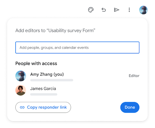 UI showing collaboration and sharing options