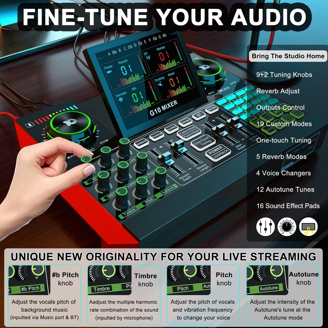 Buy USB Audio Interface with Mixer & Vocal Effects, tenlamp G10 Multi