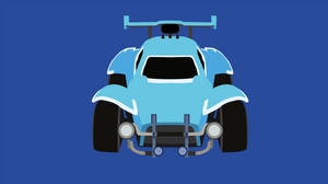 Front view of a light blue cartoon race car with black tires and round headlights. — Art Deco Picture