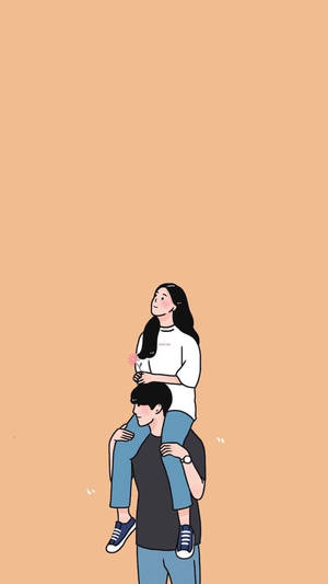 Man carrying woman on shoulders in minimalist illustration — Drawing Wallpaper