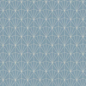 Blue textured wallpaper with cream geometric fan pattern. — Art Deco Picture