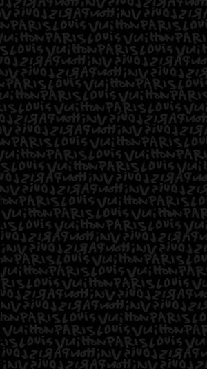 Black background with repeating Louis Vuitton text pattern in gray. — Typography Picture