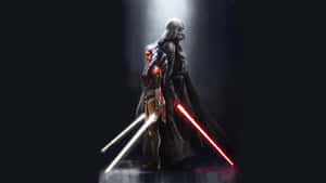 Darth Vader and Ahsoka Tano holding lightsabers under spotlight — Darth Vader Picture