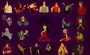 Disney villains characters in classic animated style on purple background. — Villains Wallpaper