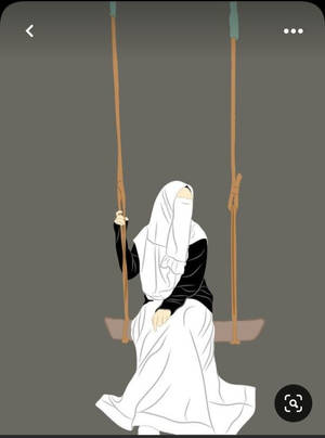 A woman in white hijab sits on a swing in a minimalist gray setting. — Art Picture