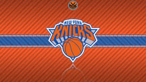 New York Knicks basketball team logo on orange and blue striped background. — NBA Wallpaper