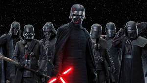 Star Wars knights in black armor holding red lightsabers against a starry space background. — Skywalker Wallpaper