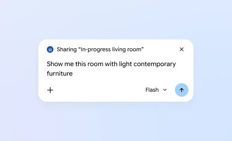 A user shares a tab with Gemini in Chrome and asks Gemini to show the room with light contemporary furniture