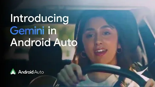 Woman interacting with Gemini in Android Auto while driving a car